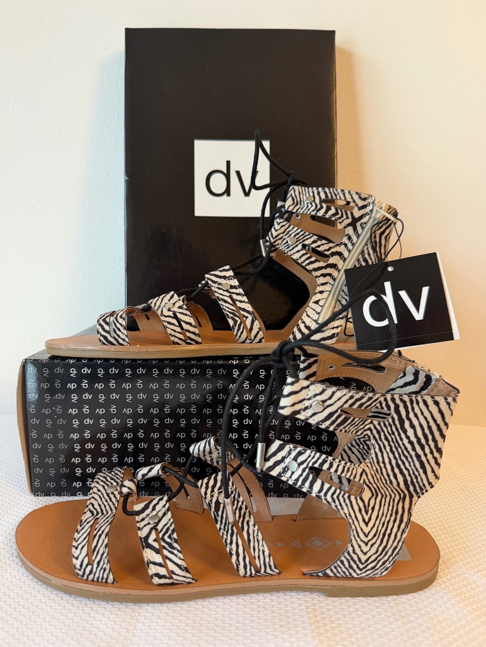 DV by Dolce Vita Zebra Print Lace-Up Gladiator Sandals